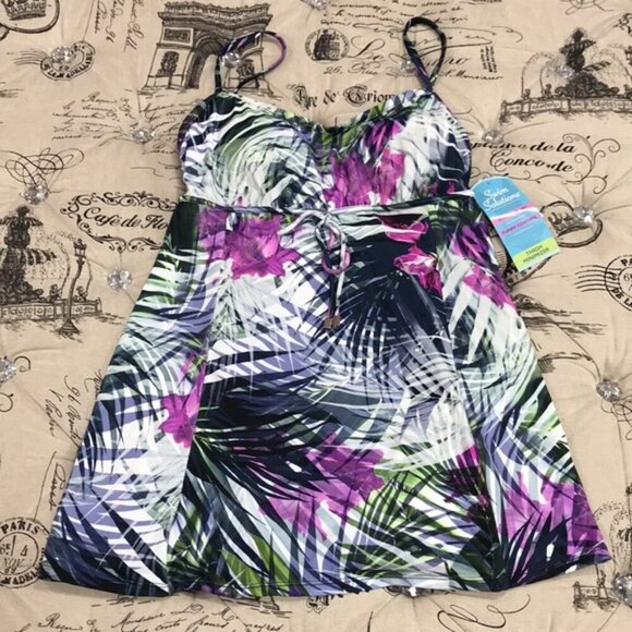 Swim Solutions Empire-Waist Printed Swimdress - Picture 4 of 10